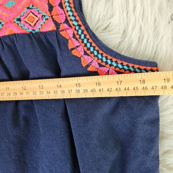 C&C California Sleeveless Dress Large Navy Embroidered Boho Cotton Lined Pockets - Picture 10 of 11